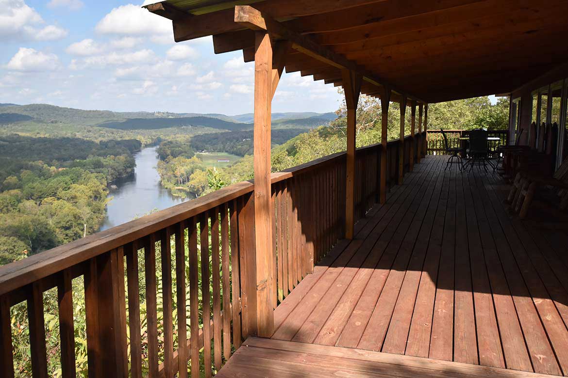 View from the deck of a luxury, Eureka Springs cabin, overlooking the White River