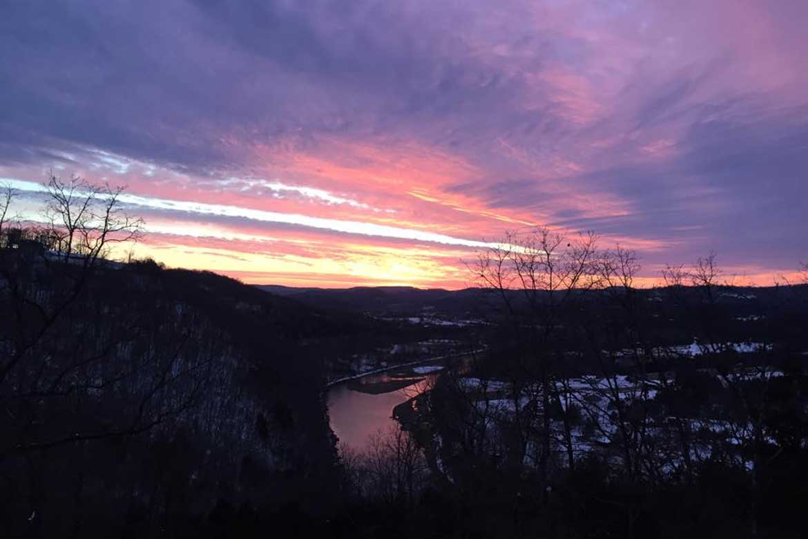 colorful sunset over the White River