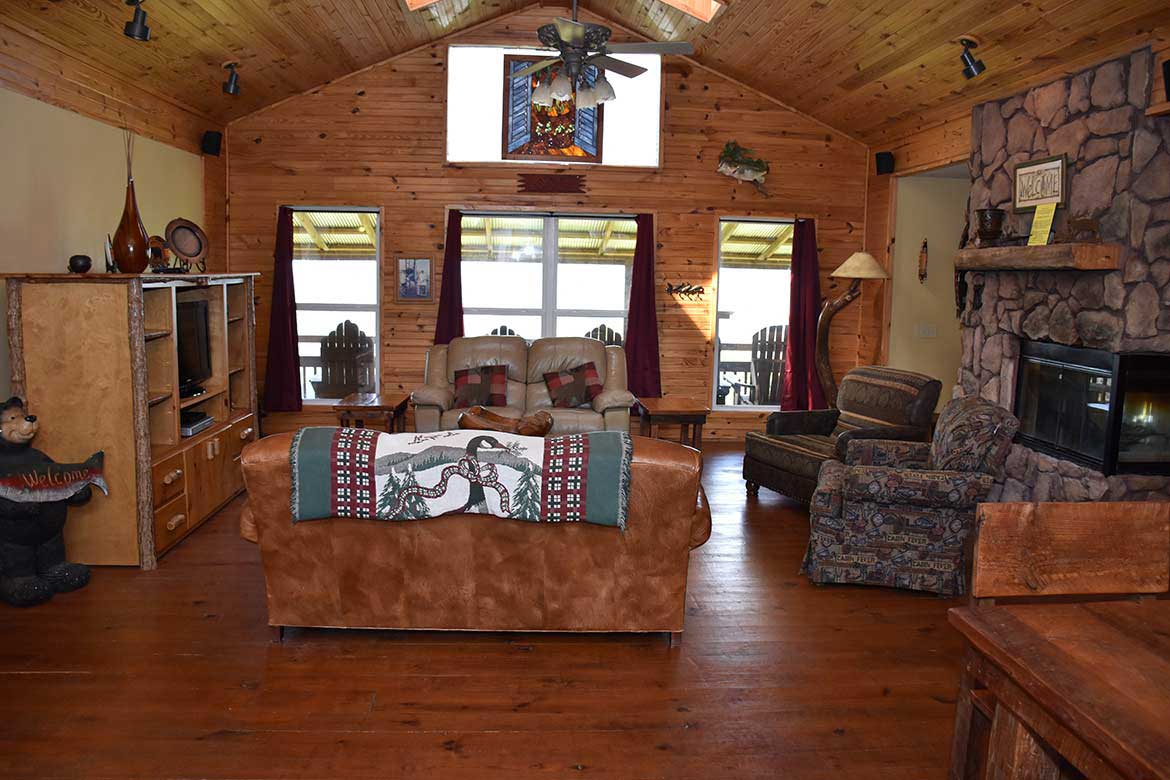 Rustic interior of a luxury Ozark Mountain rental cabin